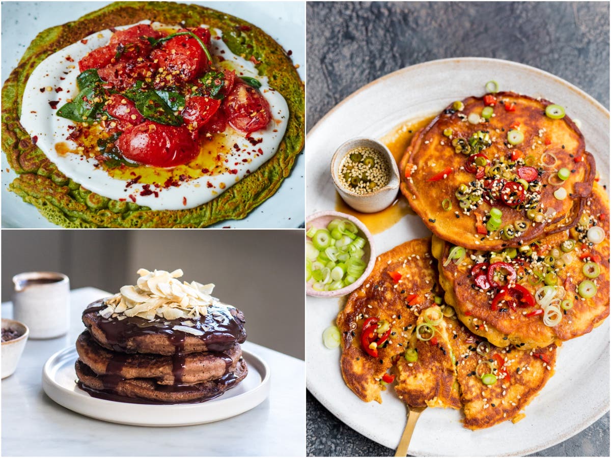 Vegan pancake recipes from Deliciously Ella Kimchi, spinach and triple